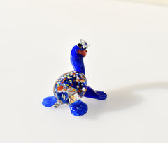Whimsical Glass Turtle Figurine: Blue Turtle with Glasses, Handmade Sculpture