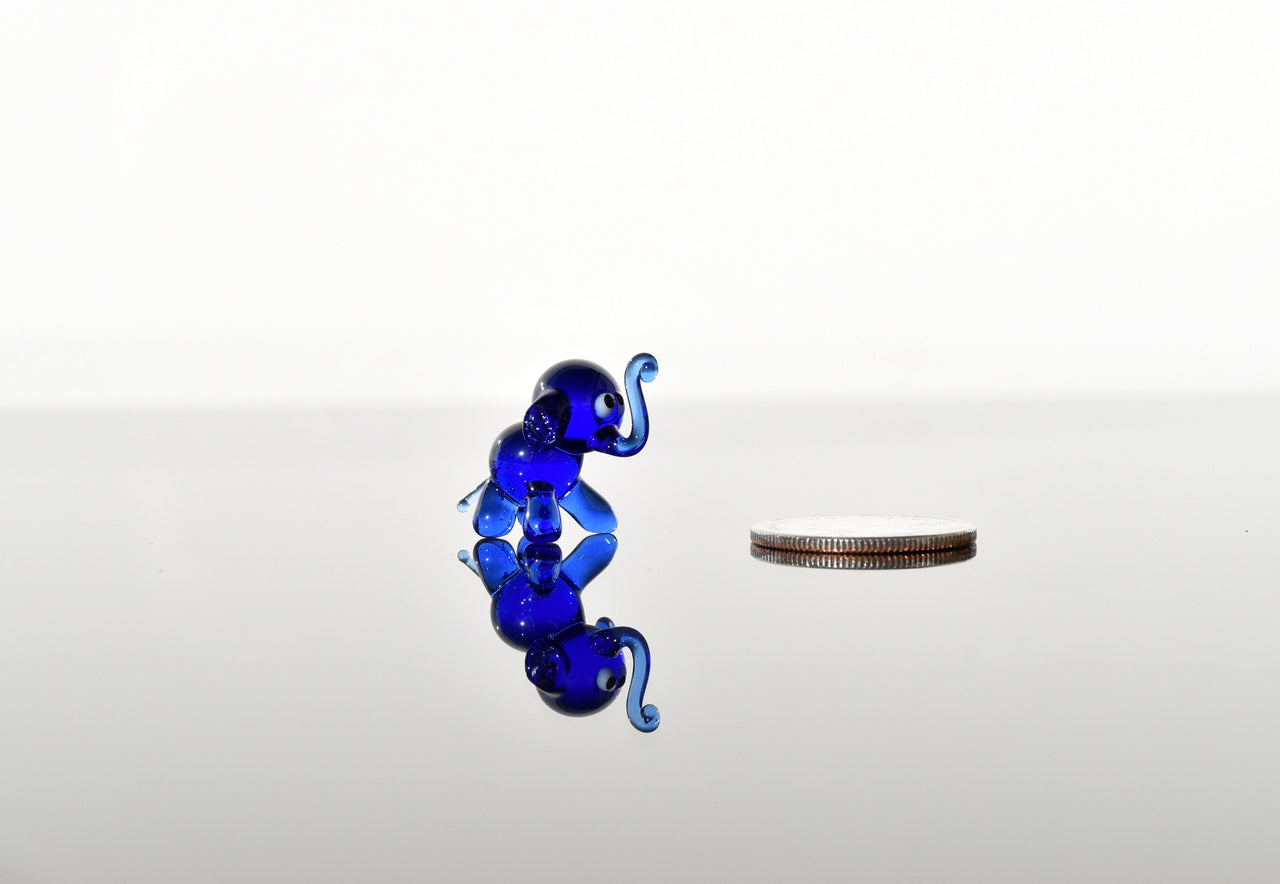 Tiny Glass Animals, Blue Glass Elephant, Elephant Figurine, Elephant Gifts, Glass Animals, Elephant Charm, Mini Glass Animals, Art, Decor
