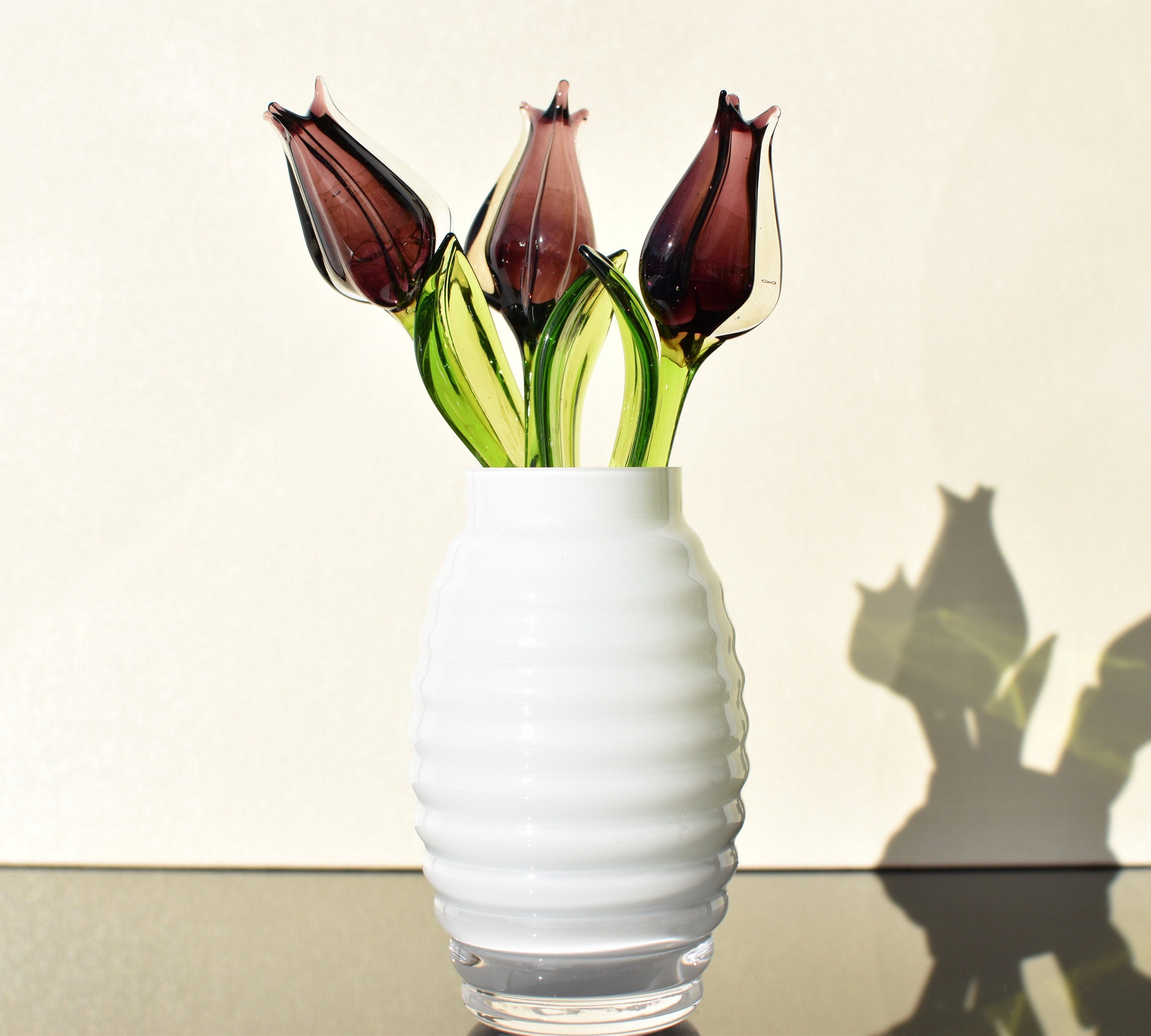 Purple Glass Tulip Flowers, Mothers Day Gifts, Goth Blown Glass Flowers Bouquet - Glass Birth Month Flowers - Tulip Glass Flowers with Stems