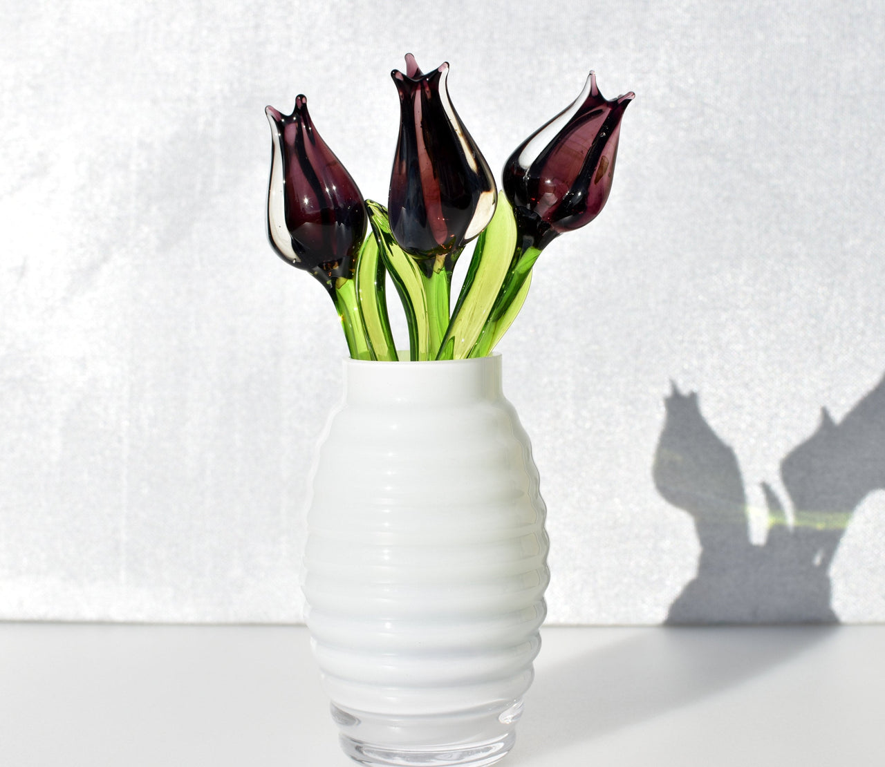 Purple Glass Tulip Flowers, Mothers Day Gifts, Goth Blown Glass Flowers Bouquet - Glass Birth Month Flowers - Tulip Glass Flowers with Stems
