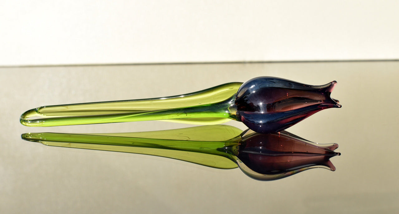 Handmade Purple Glass Tulip: Collectible Art Glass Sculpture