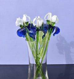 Blue and White Glass Iris – Handblown Long Stem Flower, Elegant Gift for Mother’s Day, Birthday, or Timeless Home Décor