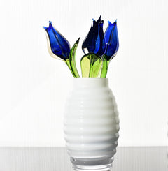 Cobalt Blue Glass Tulip: Handmade Flame-Worked Sculpture, Weatherproof Art