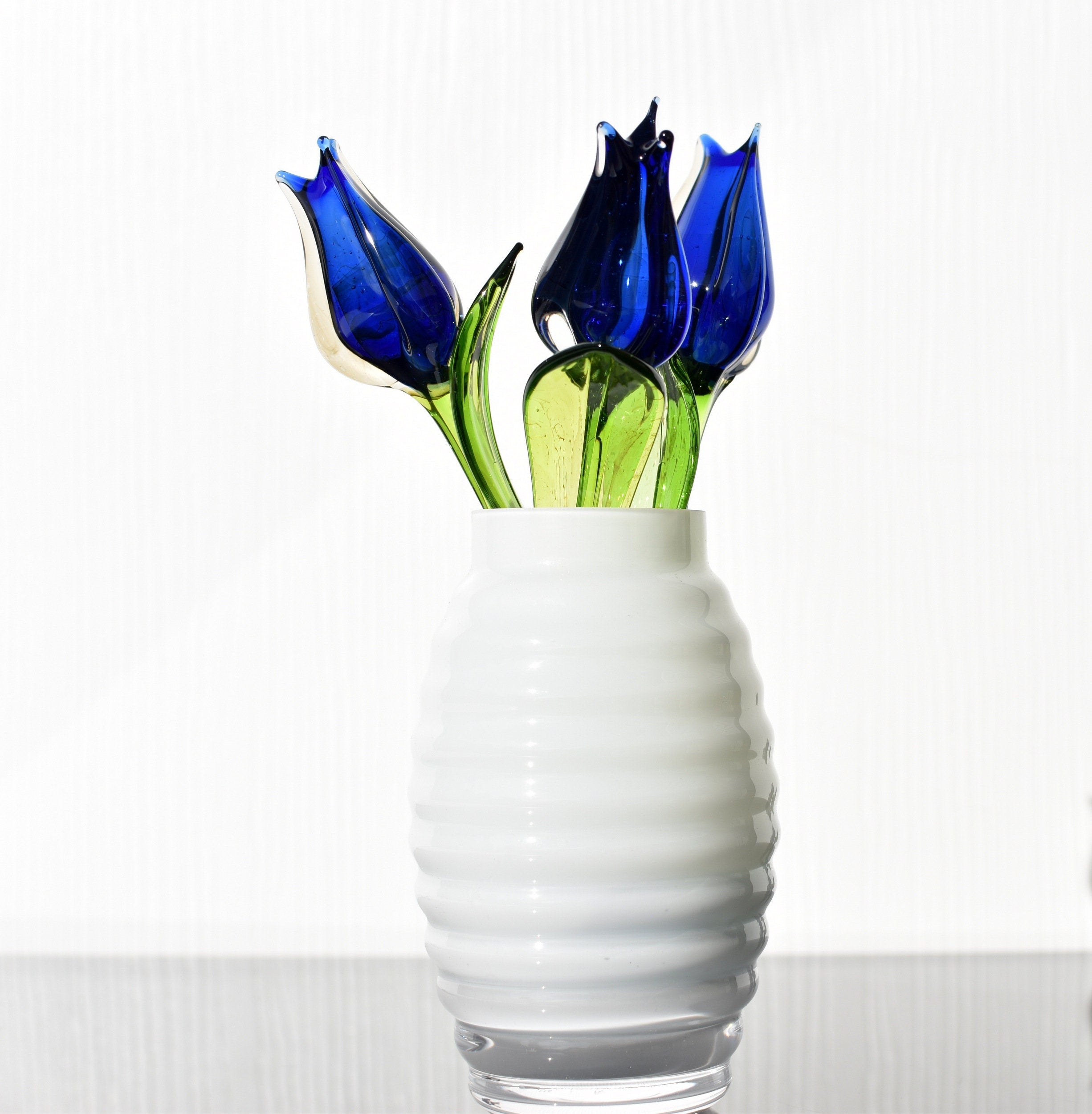 Cobalt Blue Glass Tulip: Handmade Flame-Worked Sculpture, Weatherproof Art