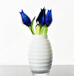 Glass Tulip Flowers, Glass Birth Month Flower - Cobalt Blue Glass Flowers Bouquet - Tulip Glass Flowers with Stems, Mothers Gift for Her