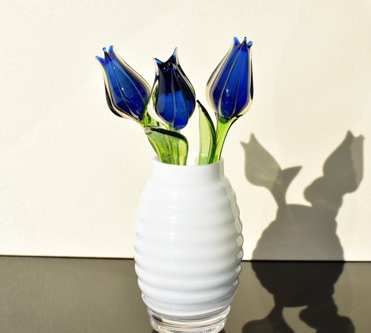 Cobalt Blue Glass Tulip: Handmade Flame-Worked Sculpture, Weatherproof Art