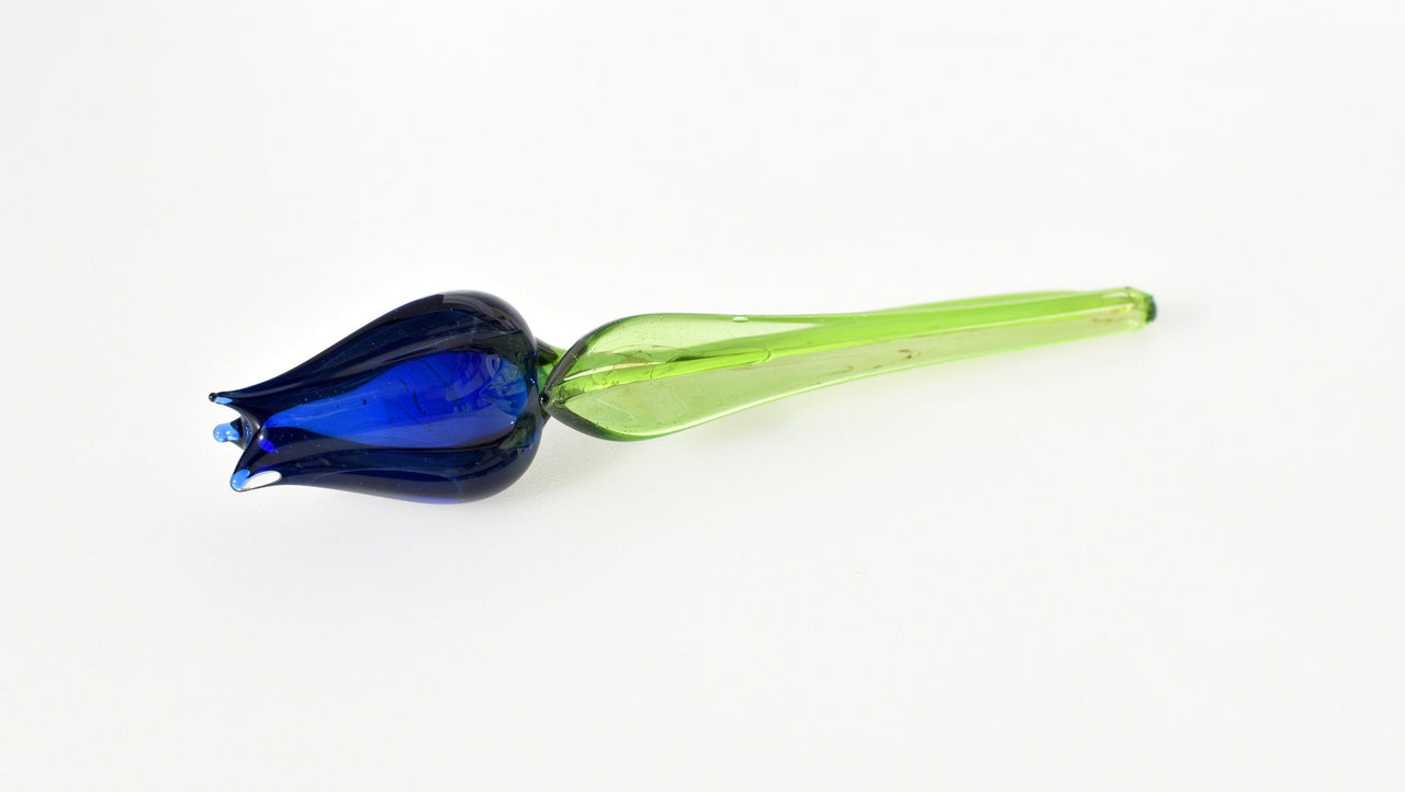 Cobalt Blue Glass Tulip: Handmade Flame-Worked Sculpture, Weatherproof Art