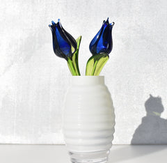 Cobalt Blue Glass Tulip: Handmade Flame-Worked Sculpture, Weatherproof Art
