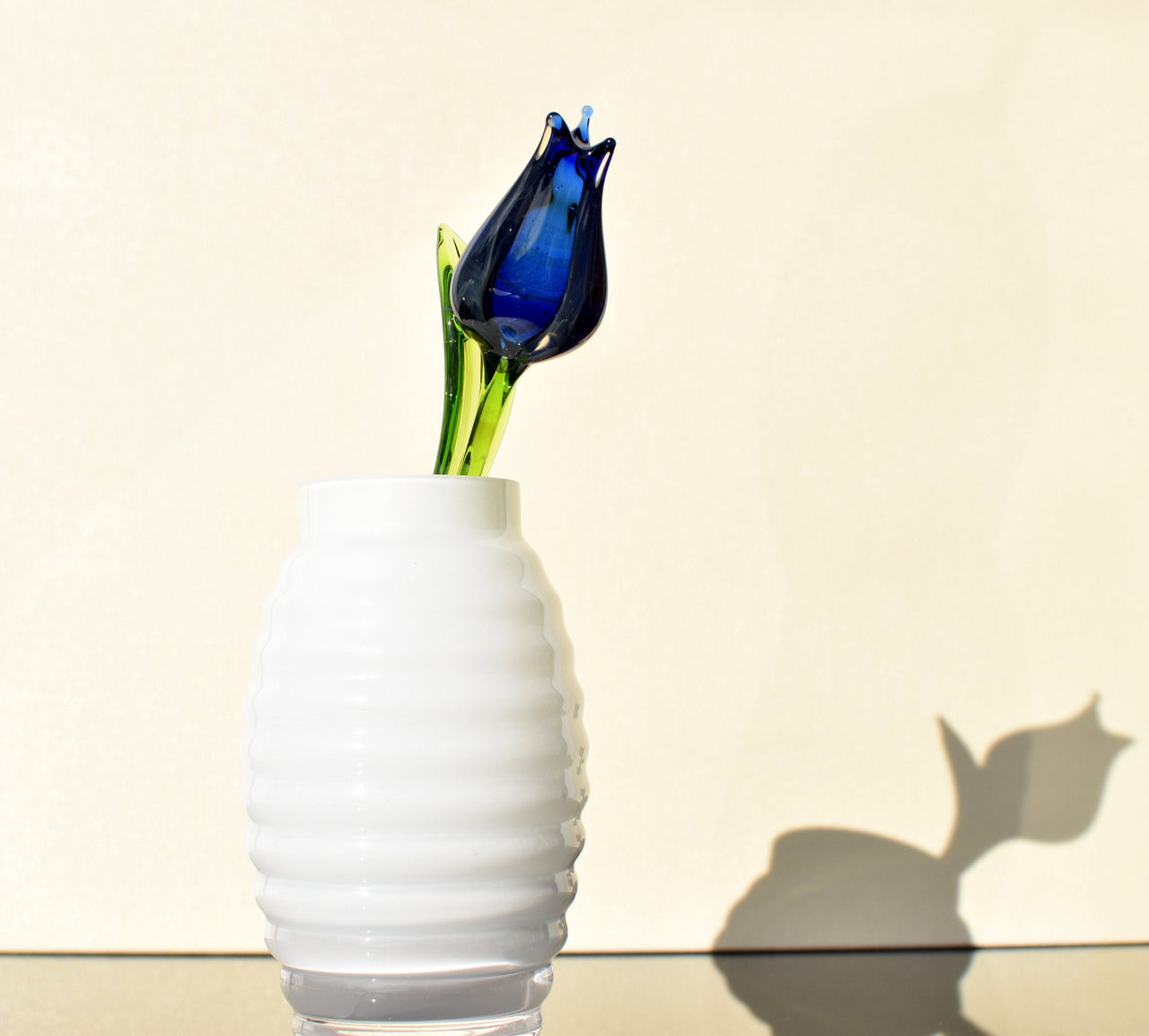Cobalt Blue Glass Tulip: Handmade Flame-Worked Sculpture, Weatherproof Art