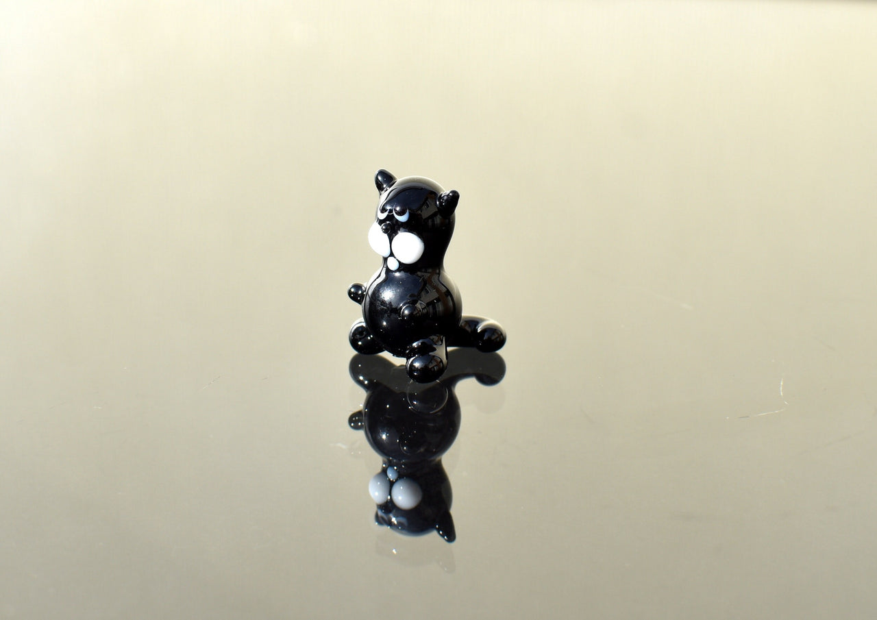 Lampwork Glass Black Cat Miniature, Whimsical Character