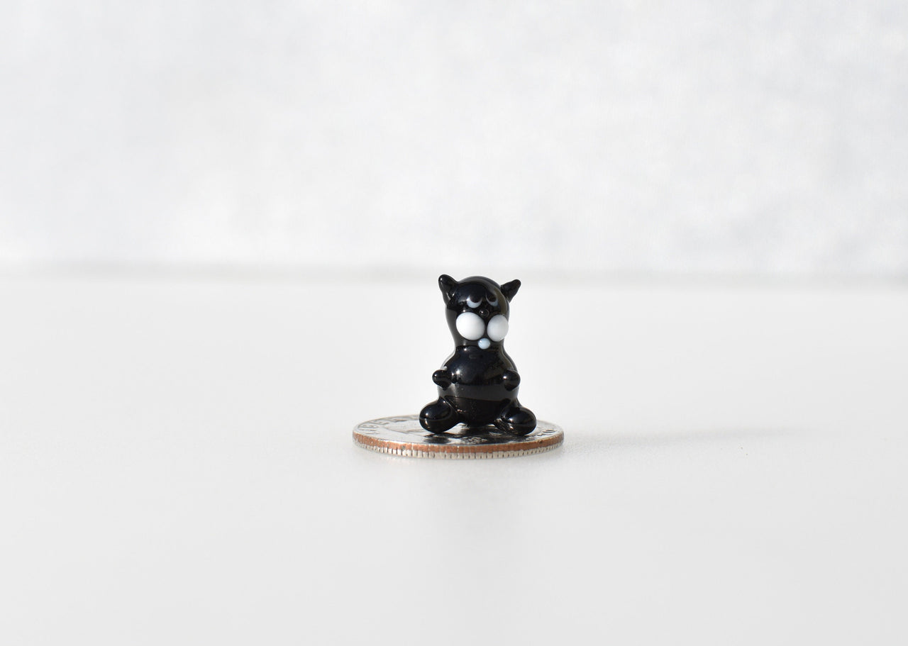 Lampwork Glass Black Cat Miniature, Whimsical Character