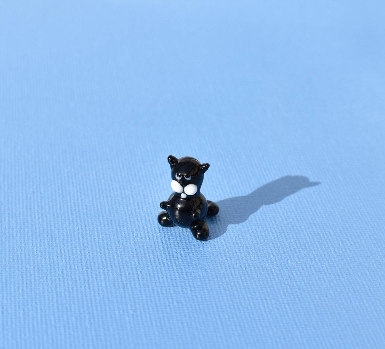 Lampwork Glass Black Cat Miniature, Whimsical Character