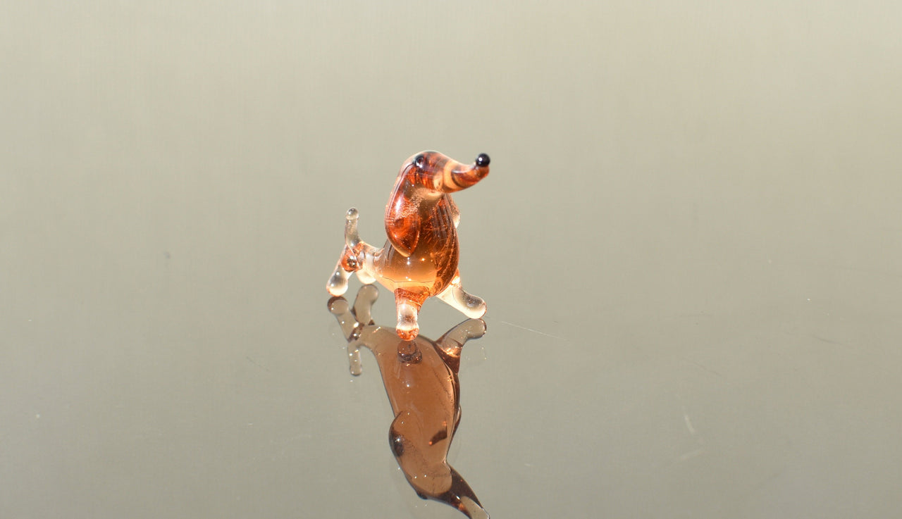 Mini Orange Glass Dachshund Figurine: Handmade Dog Lover Gift