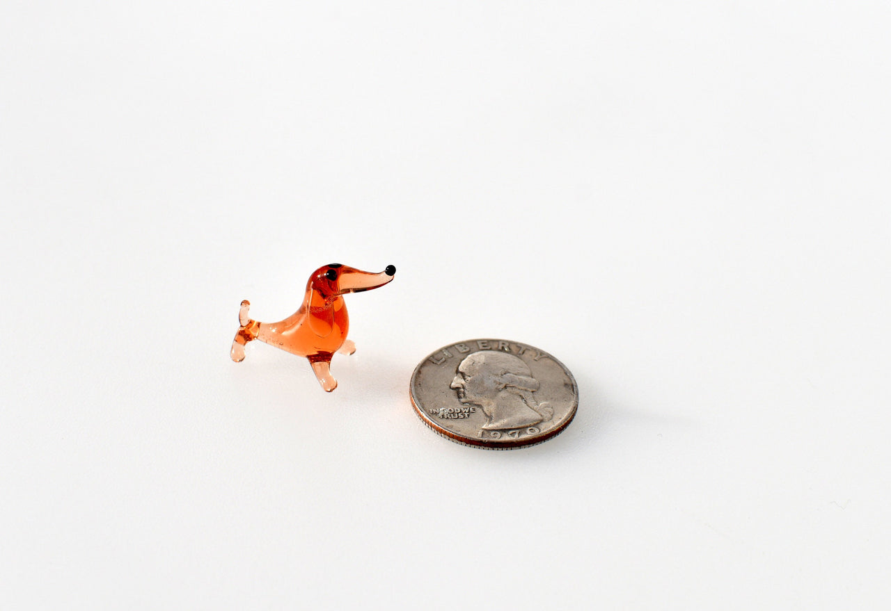 Mini Orange Glass Dachshund Figurine: Handmade Dog Lover Gift