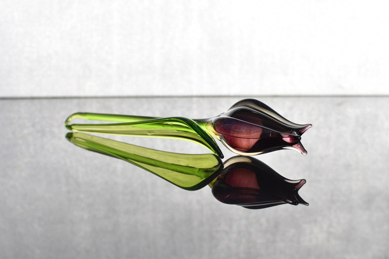 Handmade Purple Glass Tulip: Collectible Art Glass Sculpture