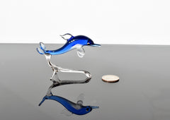 Blue Glass Dolphin Figurine: Hand-Blown Whimsical Sculpture