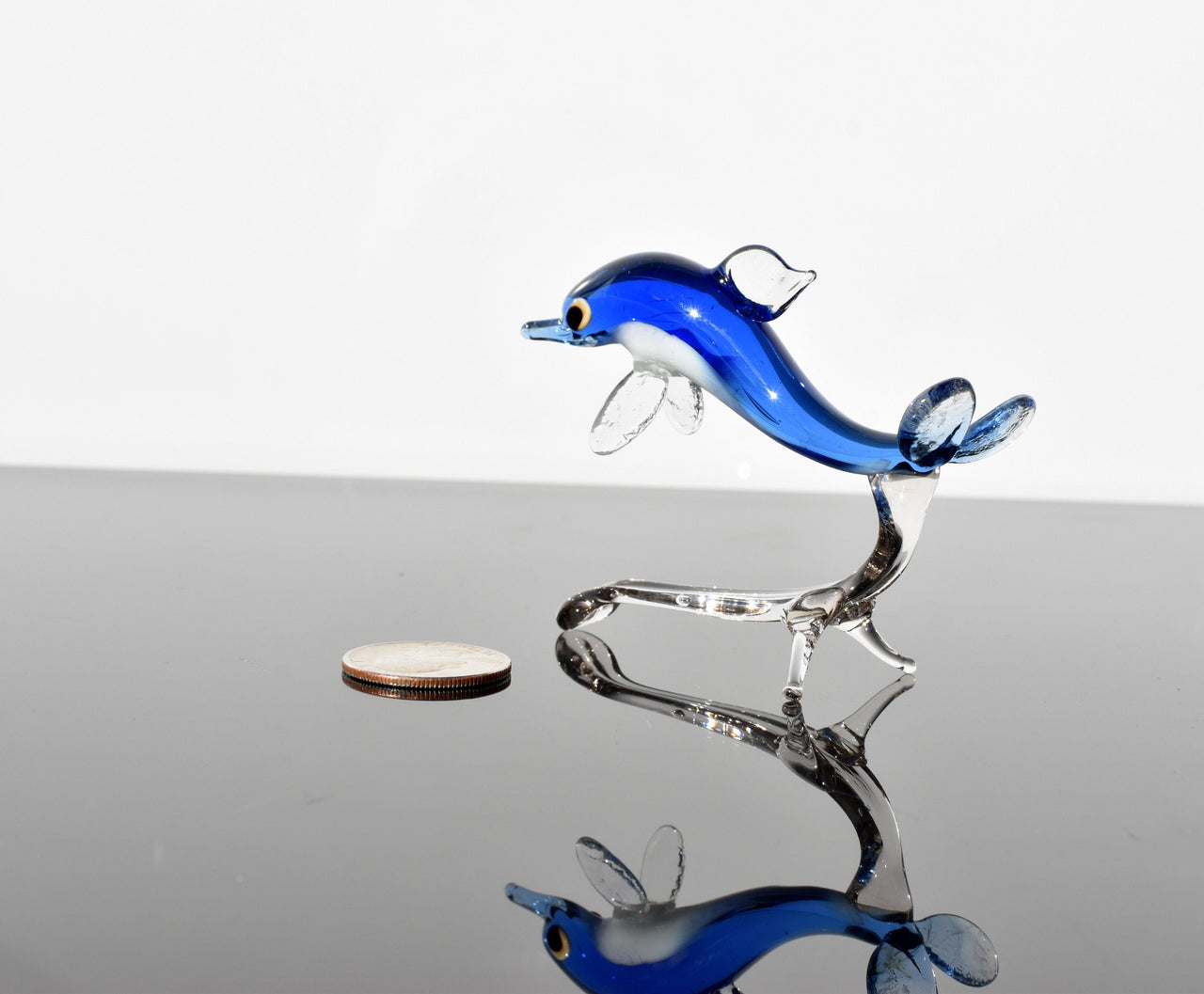Blue Glass Dolphin Figurine: Hand-Blown Whimsical Sculpture