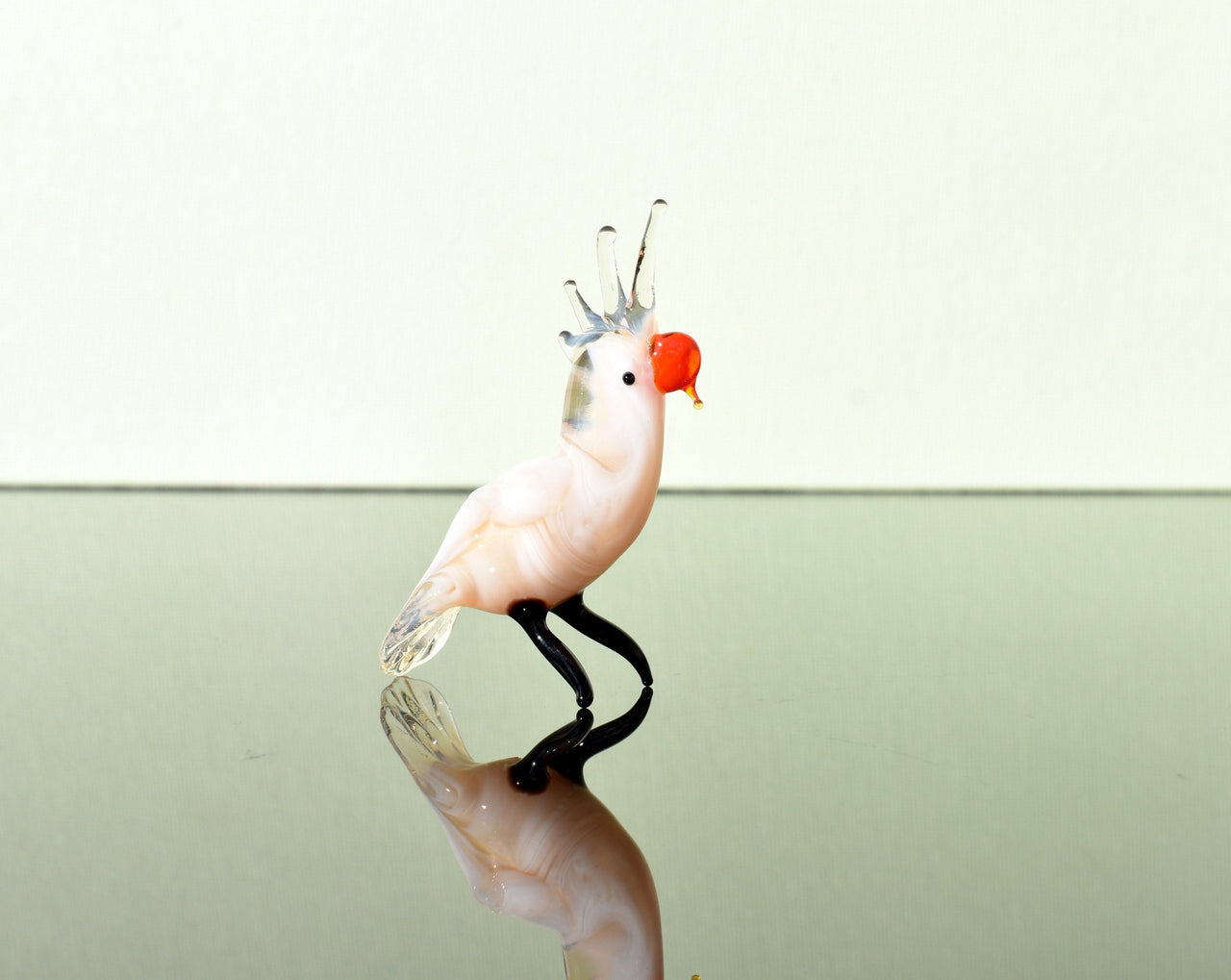 Hand Blown Glass Cockatoo Figurine: Whimsical Parrot Sculpture