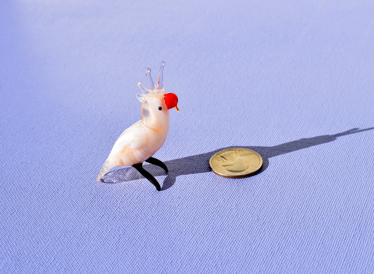 Hand Blown Glass Cockatoo Figurine: Whimsical Parrot Sculpture