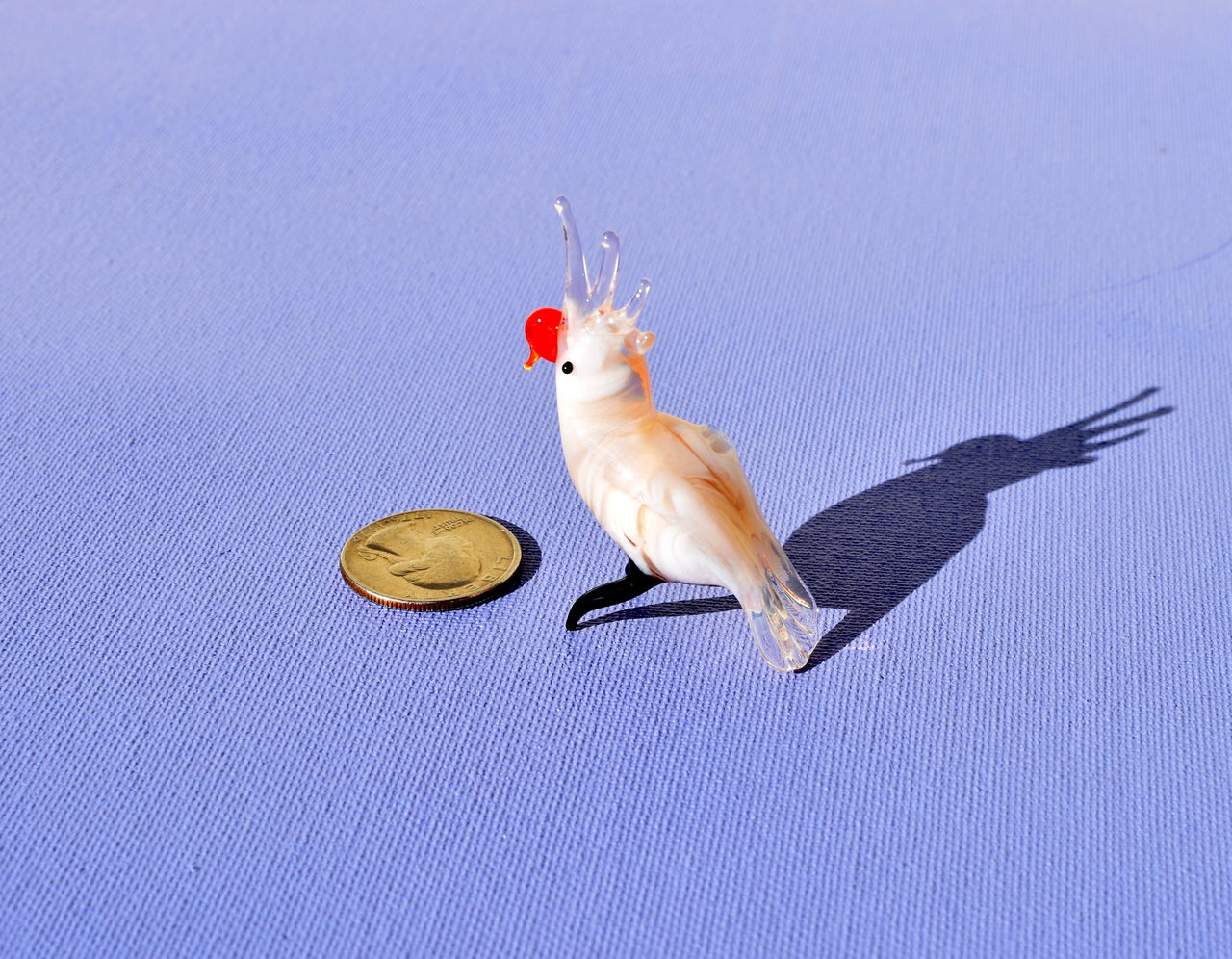 Hand Blown Glass Cockatoo Figurine: Whimsical Parrot Sculpture