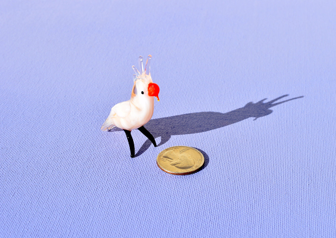 Hand Blown Glass Cockatoo Figurine: Whimsical Parrot Sculpture