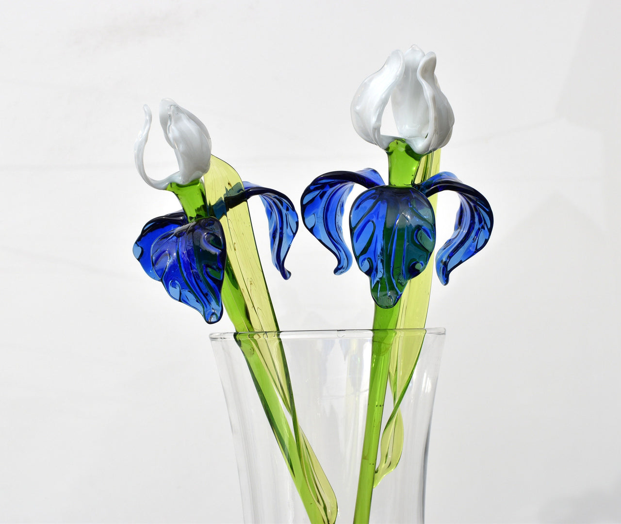 Blue and White Glass Iris – Handblown Long Stem Flower, Elegant Gift for Mother’s Day, Birthday, or Timeless Home Décor
