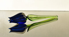 Cobalt Blue Glass Tulip: Handmade Flame-Worked Sculpture, Weatherproof Art