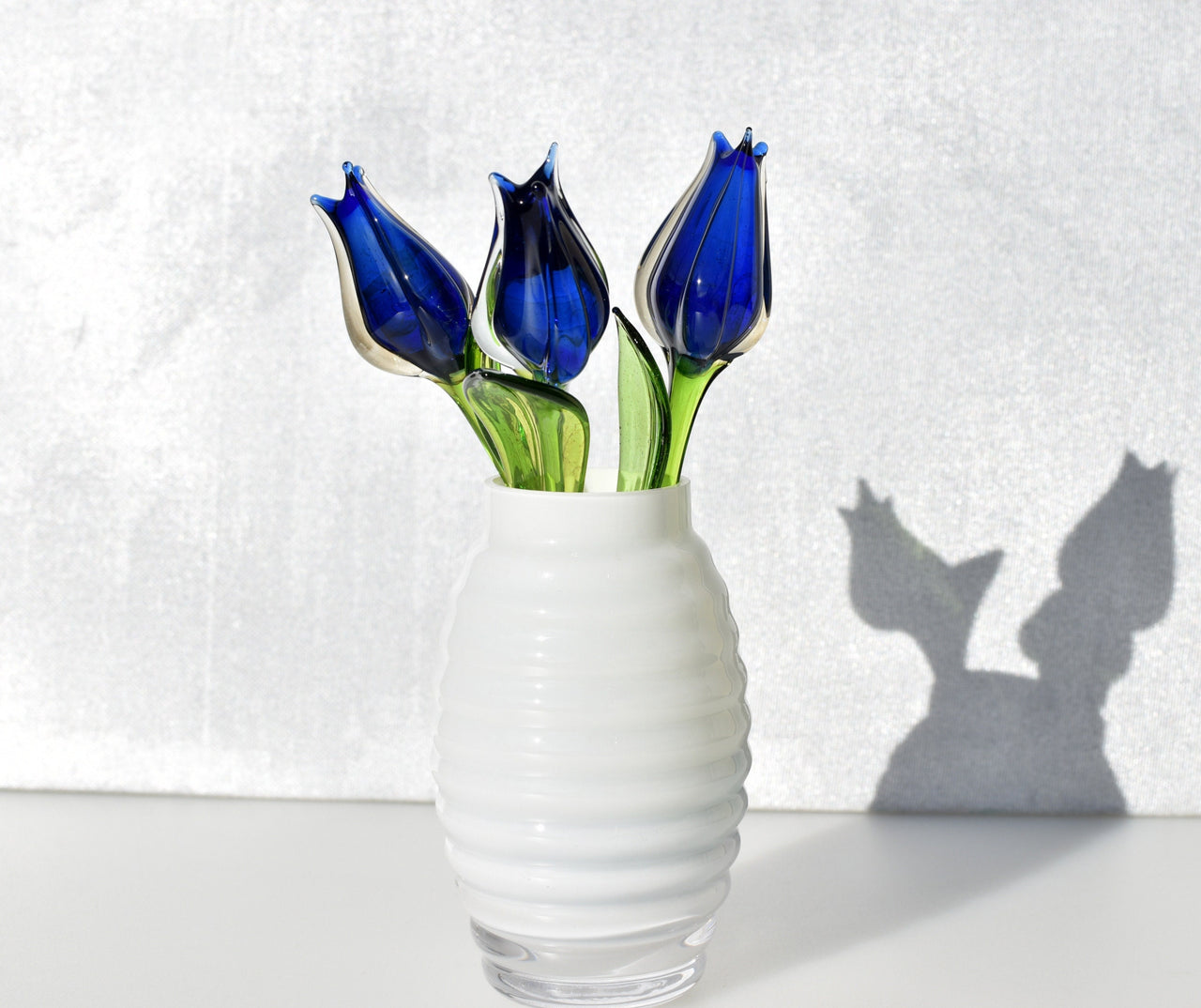 Cobalt Blue Glass Tulip: Handmade Flame-Worked Sculpture, Weatherproof Art
