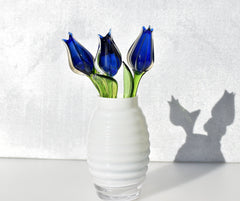 Cobalt Blue Glass Tulip: Handmade Flame-Worked Sculpture, Weatherproof Art