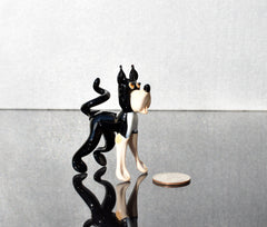Cute Glass  Husky-like black and white-cream dog , Collectible decorative figurine. Animated glass dog.