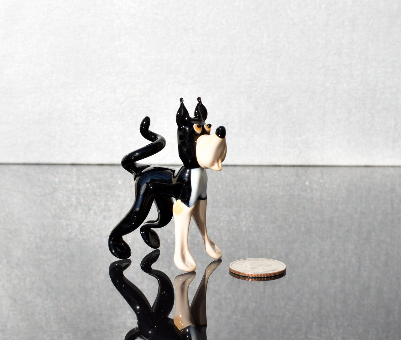 Glass Dog Figurine, Dog Statue, Black and White Dog, Spotted Dog, Puppy, Dog Lover Gift, Hand Blown Art Glass Decor