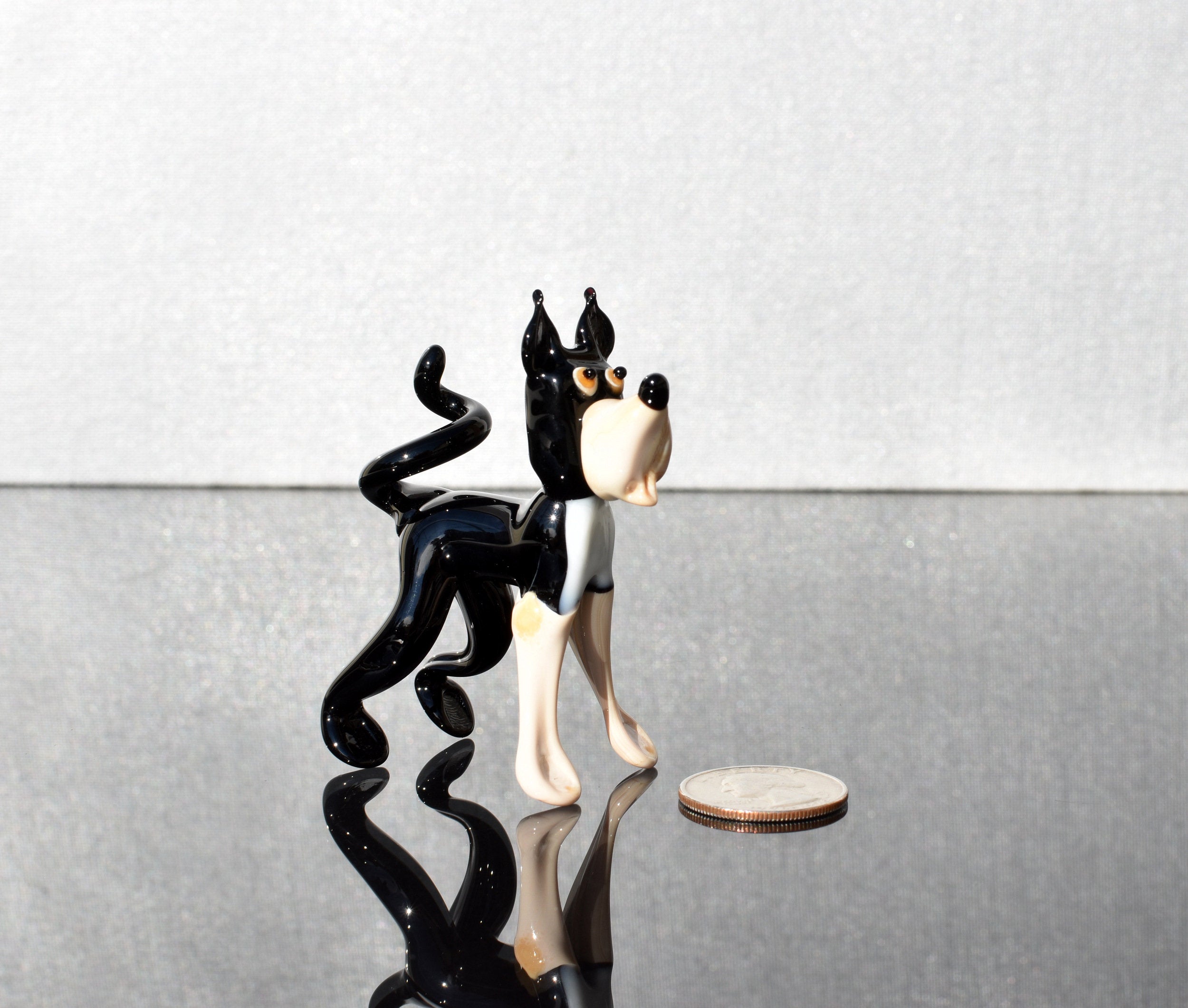 Glass Dog Figurine, Dog Statue, Black and White Dog, Spotted Dog, Puppy, Dog Lover Gift, Hand Blown Art Glass Decor