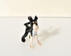 Cute Glass  Husky-like black and white-cream dog , Collectible decorative figurine. Animated glass dog.