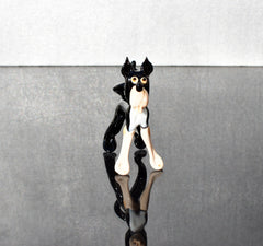 Cute Glass  Husky-like black and white-cream dog , Collectible decorative figurine. Animated glass dog.