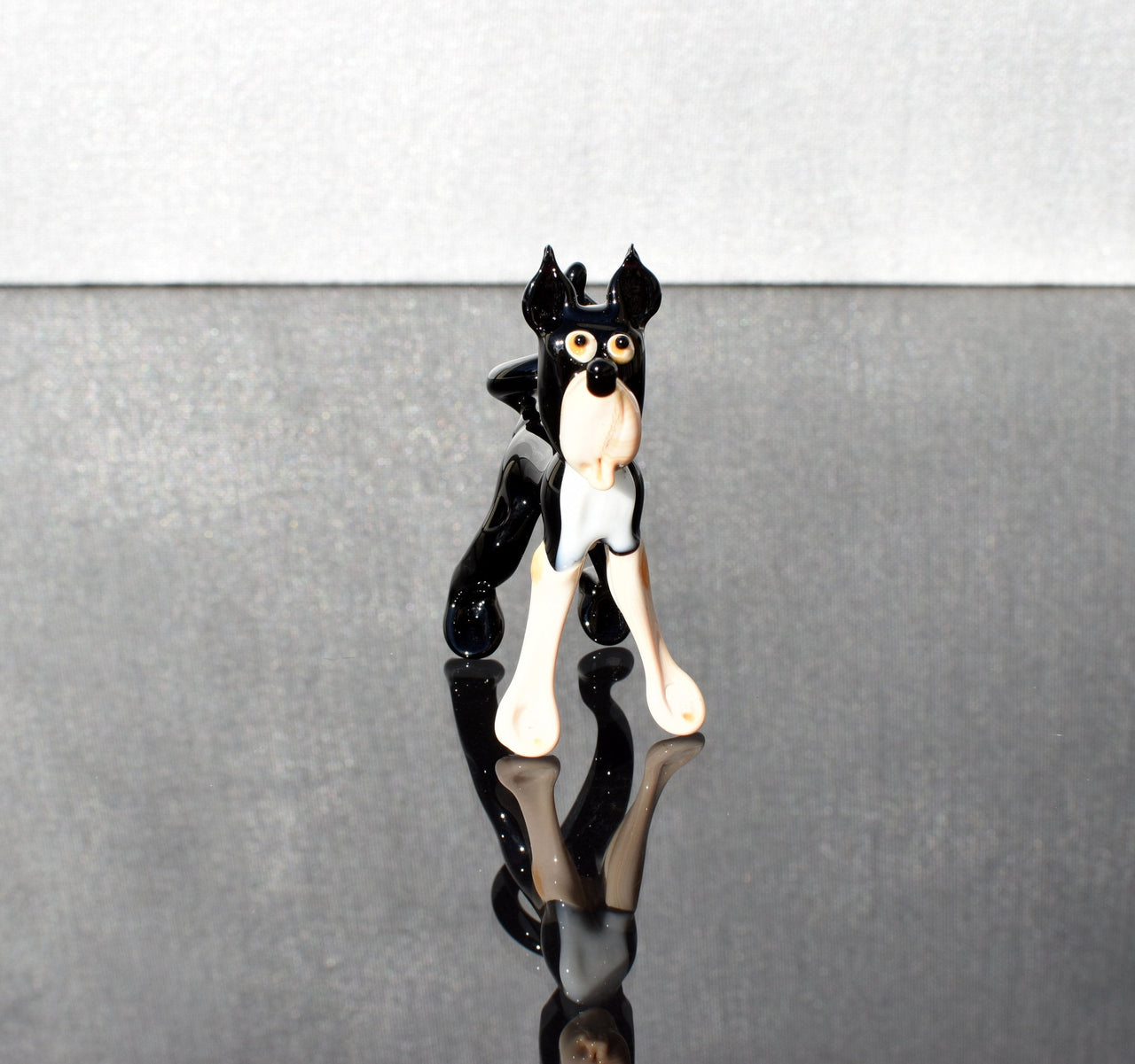 Glass Dog Figurine, Dog Statue, Black and White Dog, Spotted Dog, Puppy, Dog Lover Gift, Hand Blown Art Glass Decor