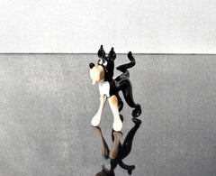 Cute Glass  Husky-like black and white-cream dog , Collectible decorative figurine. Animated glass dog.