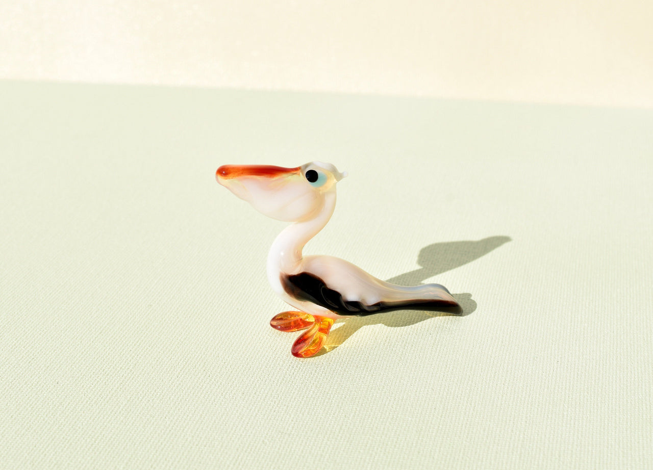 Handmade Glass Pelican Figurine: Whimsical Art Glass Sculpture, 3.5"