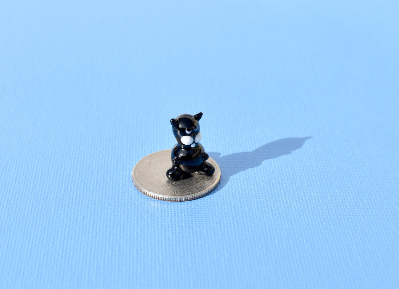 Lampwork Glass Black Cat Miniature, Whimsical Character