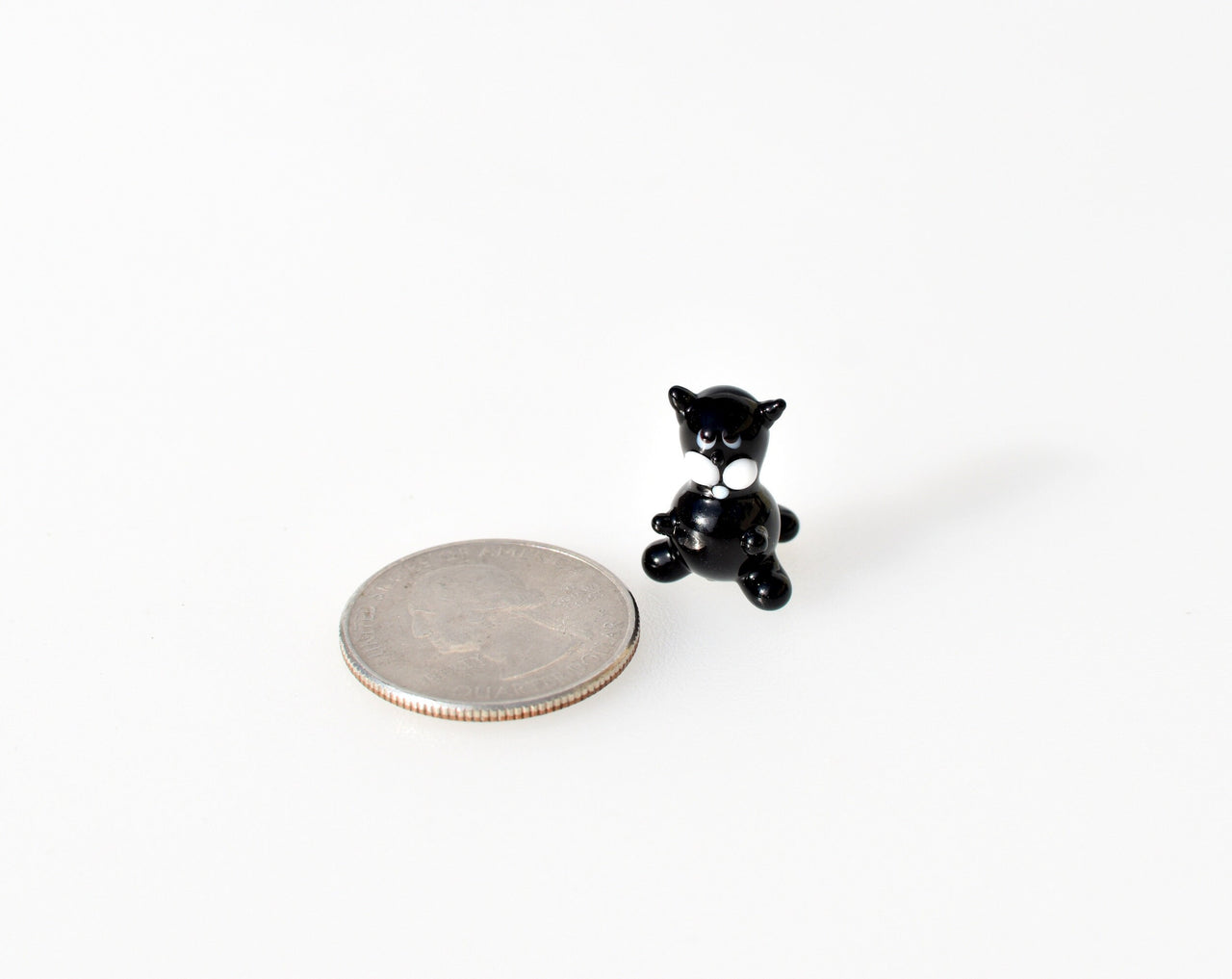 Lampwork Glass Black Cat Miniature, Whimsical Character