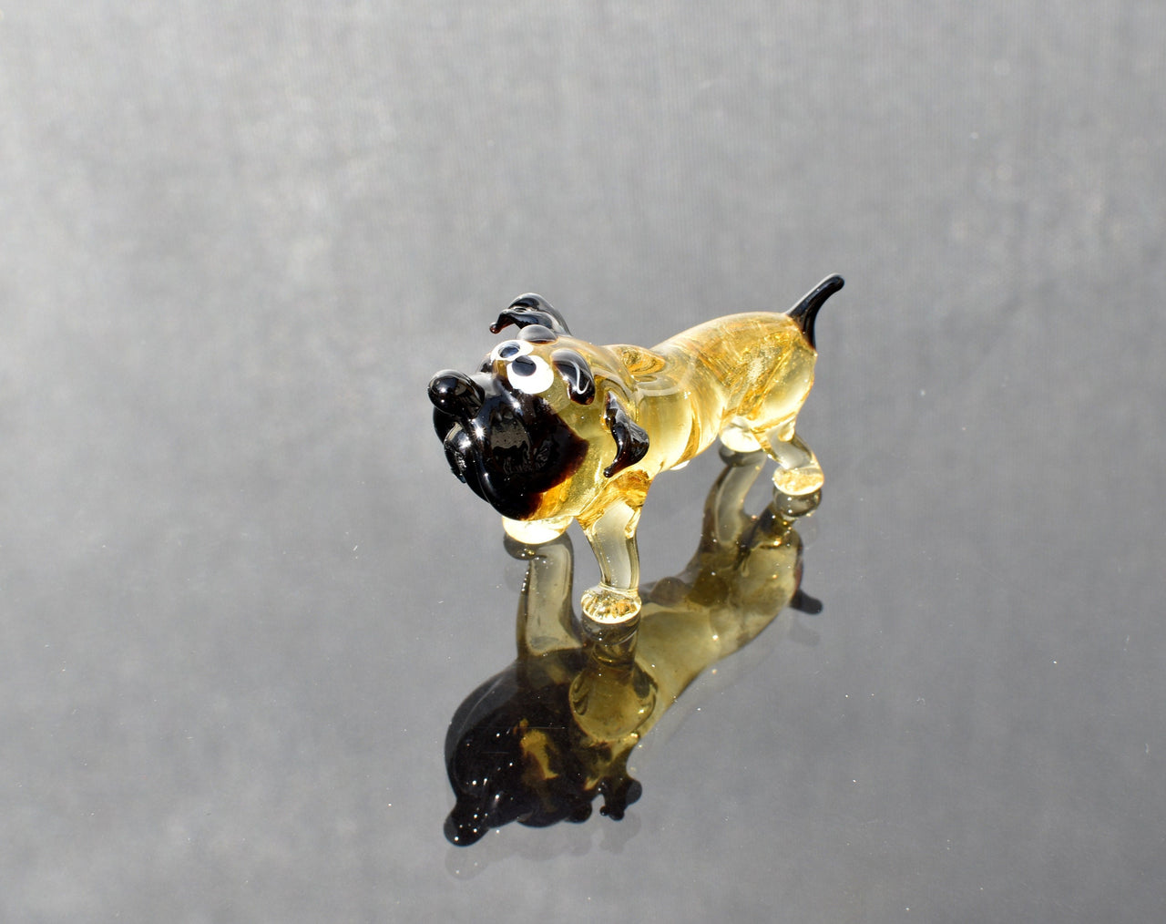 Handmade Glass Bulldog Figurine: Whimsical Art Glass Sculpture