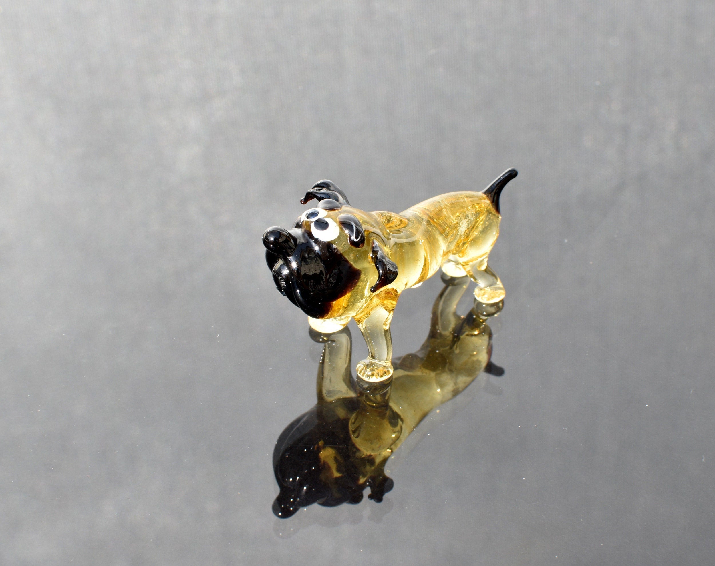Handmade Glass Bulldog Figurine: Whimsical Art Glass Sculpture