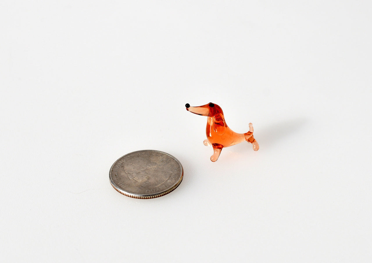 Mini Orange Glass Dachshund Figurine: Handmade Dog Lover Gift