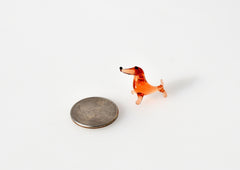 Mini Orange Glass Dachshund Figurine: Handmade Dog Lover Gift