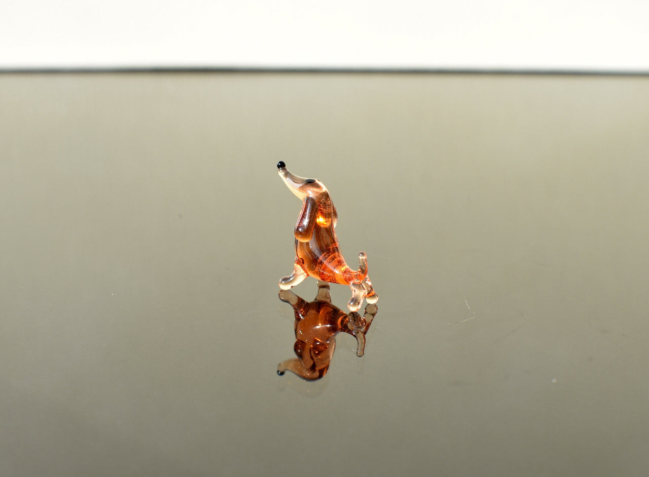Mini Orange Glass Dachshund Figurine: Handmade Dog Lover Gift