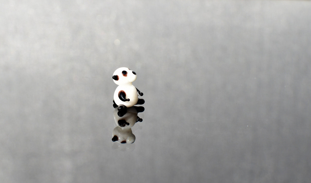Tiny Glass Panda: Lampwork Miniature Figurine