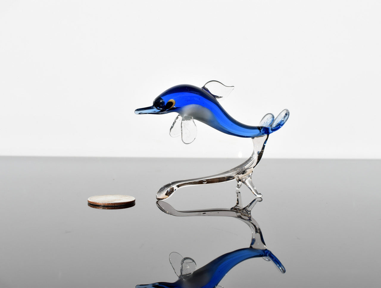 Blue Glass Dolphin Figurine: Hand-Blown Whimsical Sculpture