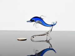 Blue Glass Dolphin Figurine: Hand-Blown Whimsical Sculpture