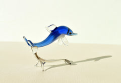 Blue Glass Dolphin Figurine: Hand-Blown Whimsical Sculpture