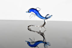 Blue Glass Dolphin Figurine: Hand-Blown Whimsical Sculpture