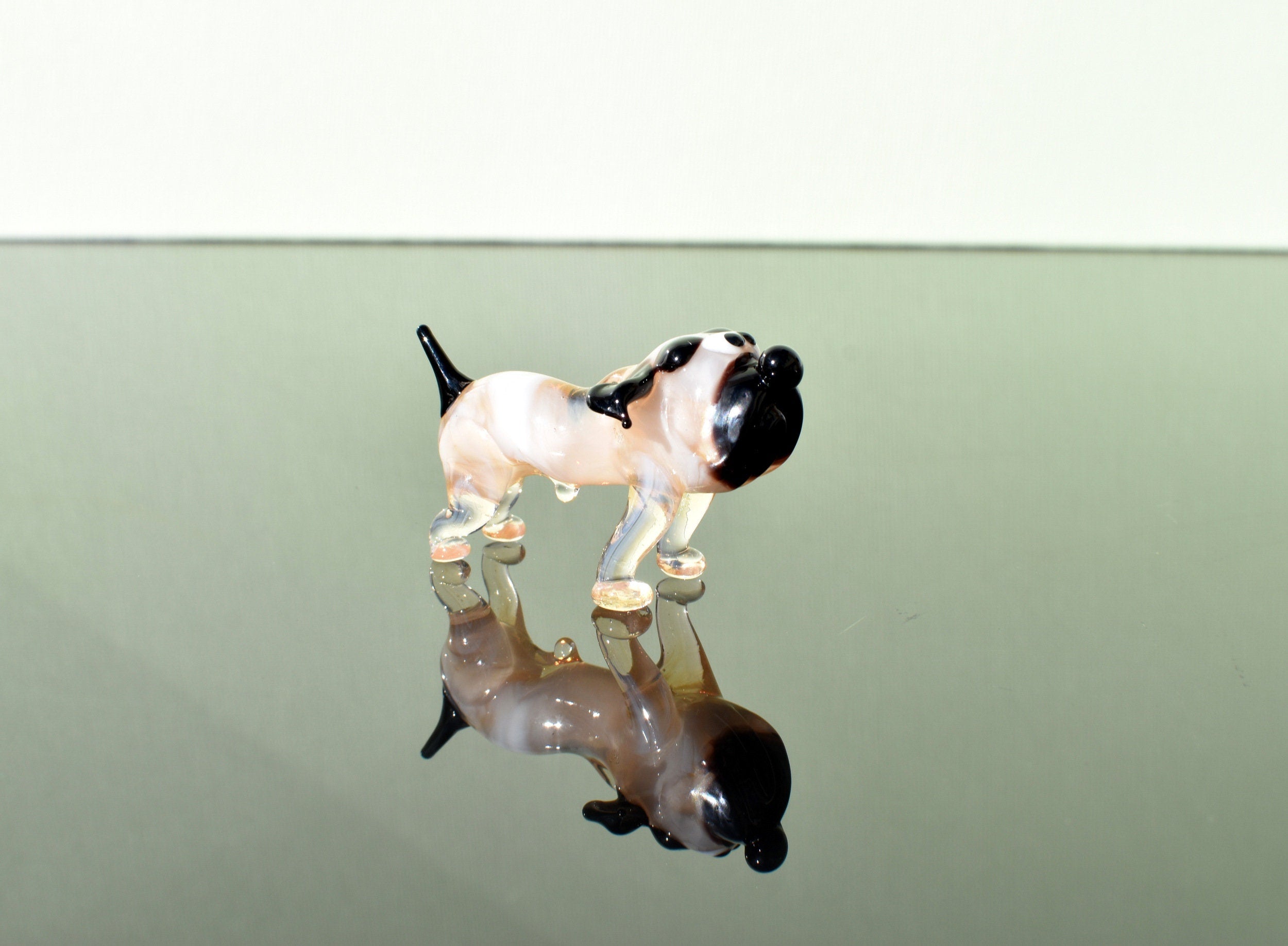 Handmade Glass Bulldog Figurine: Whimsical Art Glass Sculpture